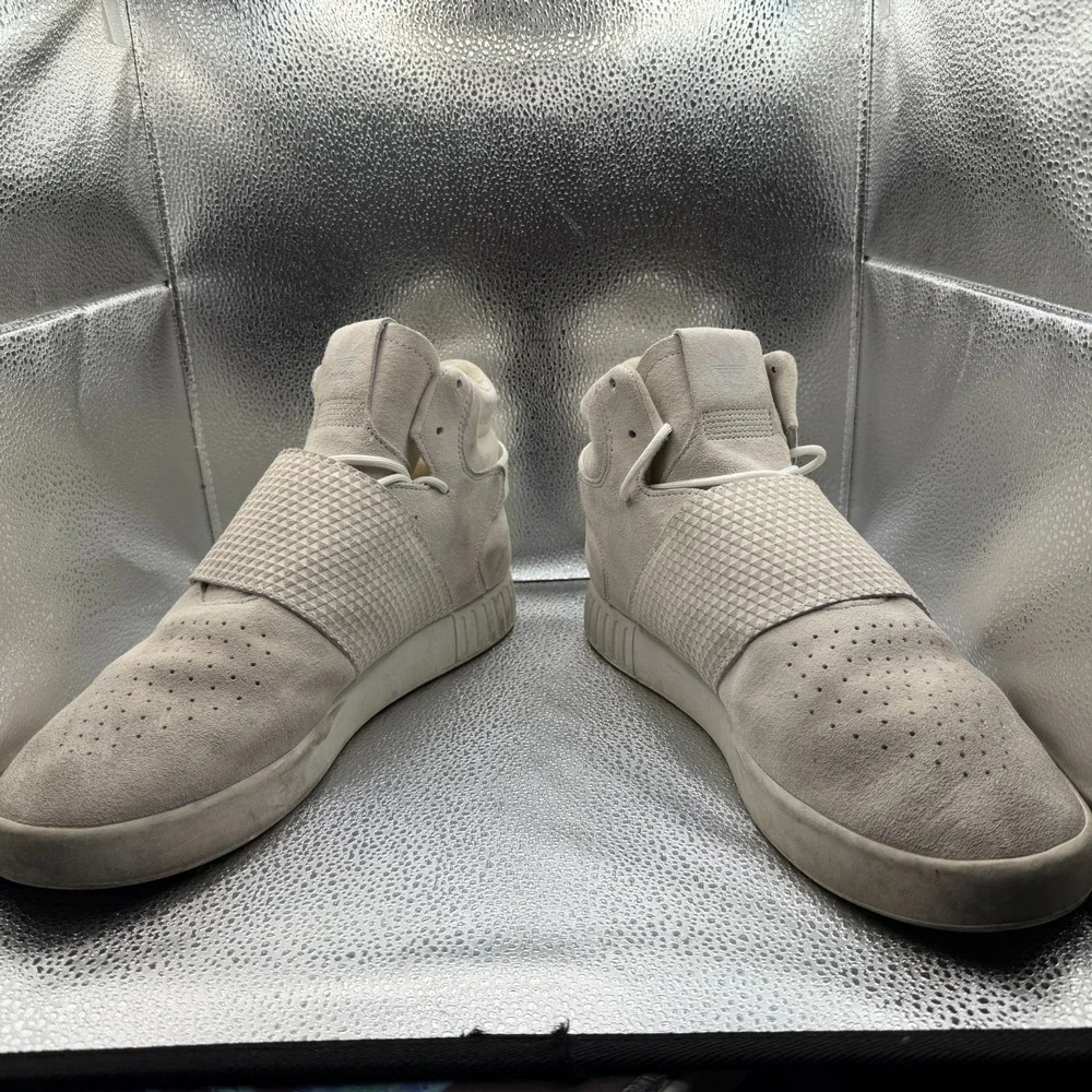 Size 11.5 Adidas‎ Tubular Invader Strap High Top Off White Mens Sneakers BB5038
